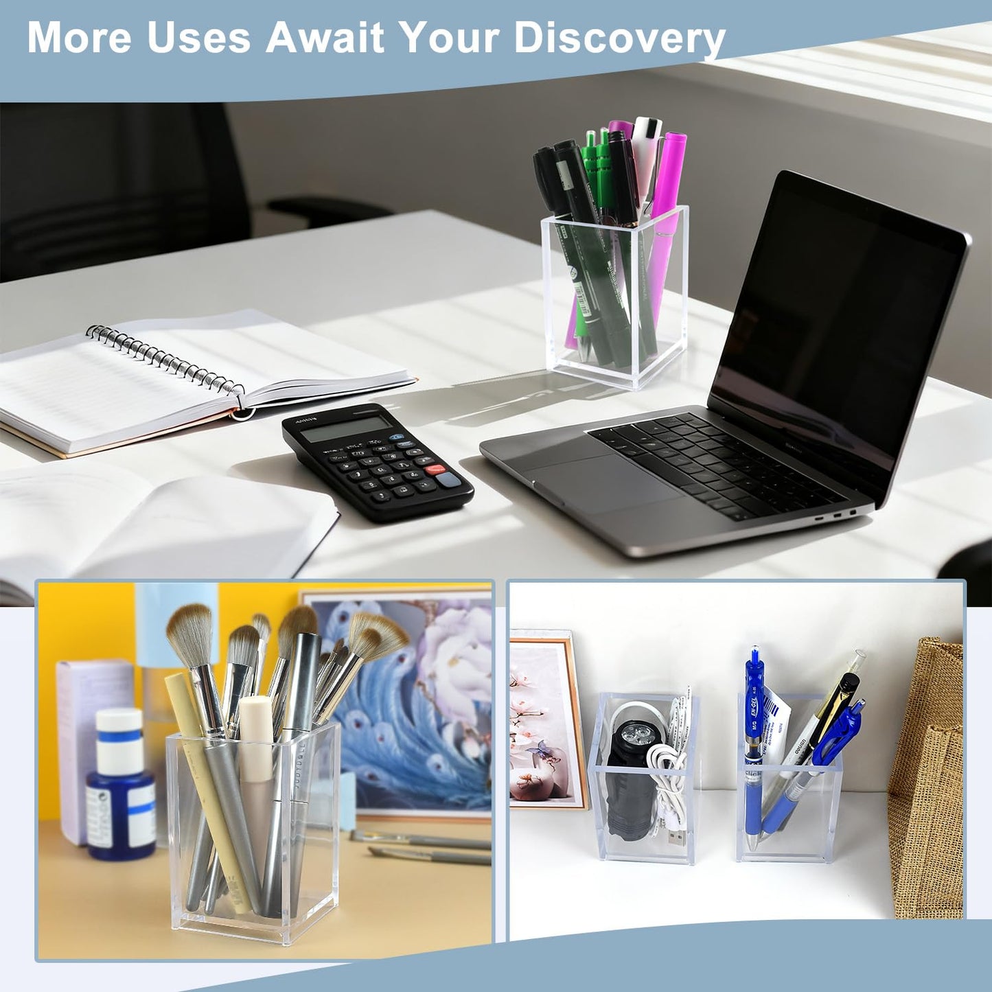 CDIVEFTN 10 Pack Clear Acrylic Pen Holders, Pencil Cups & Makeup Brush Organizers, Transparent Desk Storage for Office, School, Home & Study Supplies(10pcs)