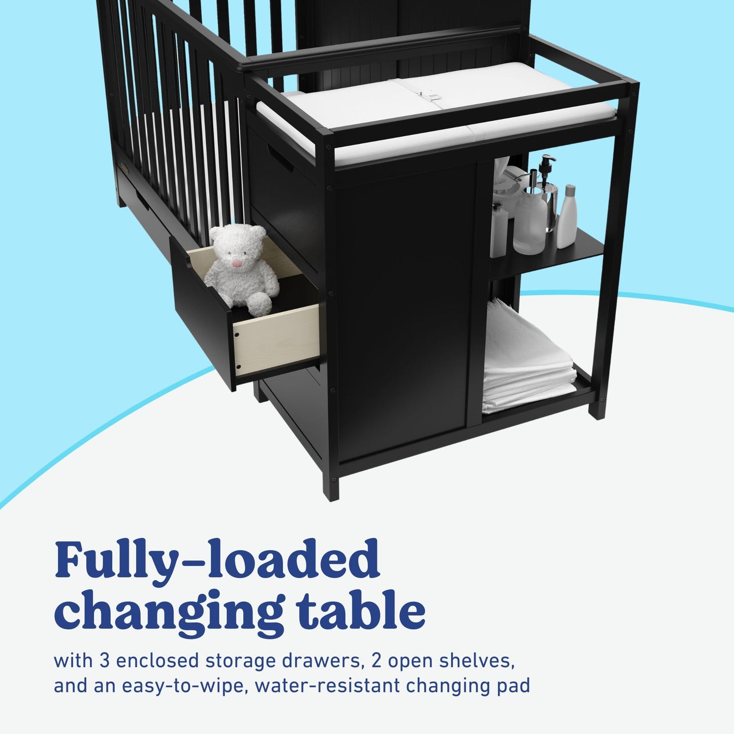 Graco Hadley 5-in-1 Convertible Crib & Changer – GREENGUARD Gold Certified, Fits Standard Crib Mattress, Converts to Toddler Bed and Full Bed, 4 Adjustable Mattress Heights (Black)
