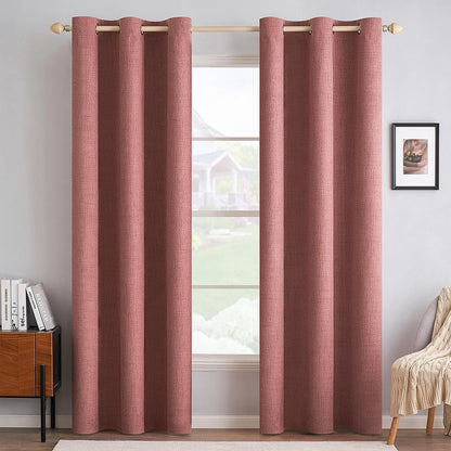 MIULEE 100% Blackout Curtains - Linen Textured Thermal Insulated Drapes in Dusty Rose | 42 x 84 Inch (2 Panels)