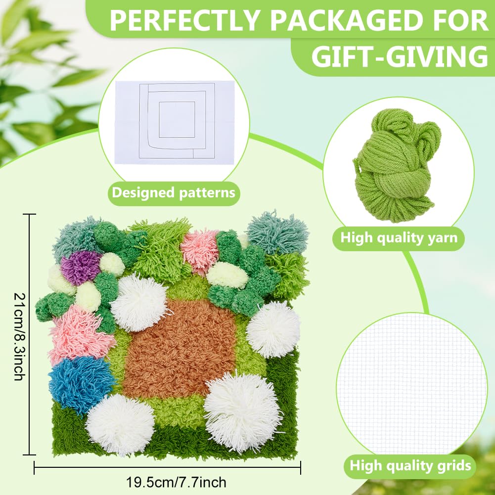 WEBEEDY Latch Hook Moss Coaster Kit for Adults Beginners, 3D Moss Design Coasters DIY Complete Square Coaster Crochet Set with Instruction for Home Office Decor, 7.7x8.3 Inch