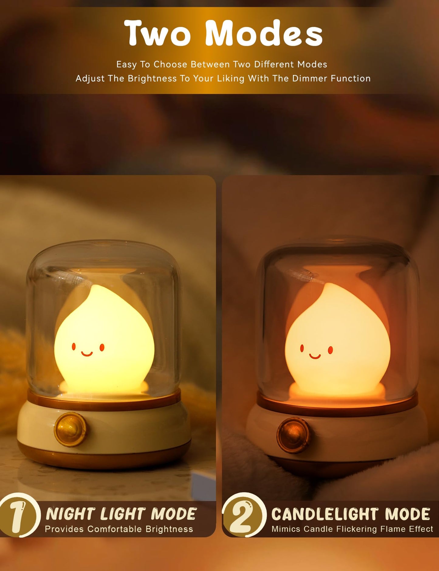 WANIDEA Flameless Candles Lamp, Led Candles,Cute Kerosene Lamp,Silicone Flame Amber Light,Adjustable Dimmable Rechargeable Night Light for Kids,Girls,Teenager Kids Bedroom Christmas