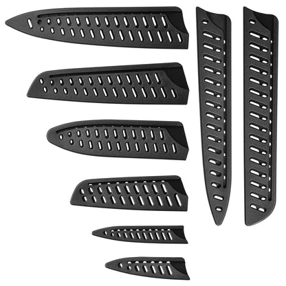8 Pieces Universal Knife Guards Set, Plastic Kitchen Knife Covers Sleeves Knife Sheath Blade Protector, for Paring Utility Santoku Nakiri Cleaver Bread Carving Chef Knife Black