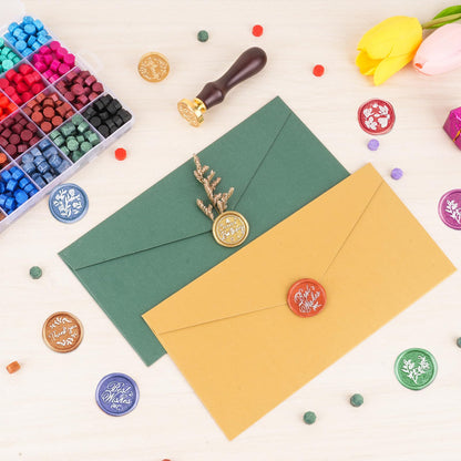 Aottom Wax Seal Kit, Wax Seal Stamp Kit with 24 Colors 624 Pcs Sealing Beads, 6 Packs Brass Stamp Heads, Melting Spoon, Tea Light Candles for Wedding Invitation Envelope Letter Christmas Gift Wrapping