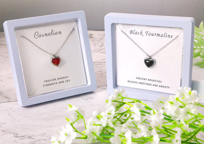 SmileBelle Black Heart Necklace for Women, Gothic Black Necklaces Black Tourmaline Necklace as Birthday Gifts for Her, Black Handmade Jewelry Silver Heart Pendant Necklace for Teen as Tendy Jewelry