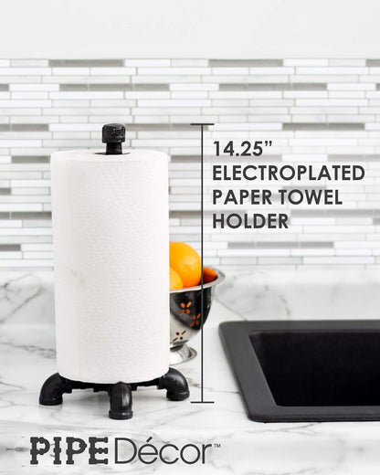 Set Pipe DCOR Black Electroplated Industrial Paper Towel Holder, Rustic Kitchen Farmhouse Decoration, Durable Metal