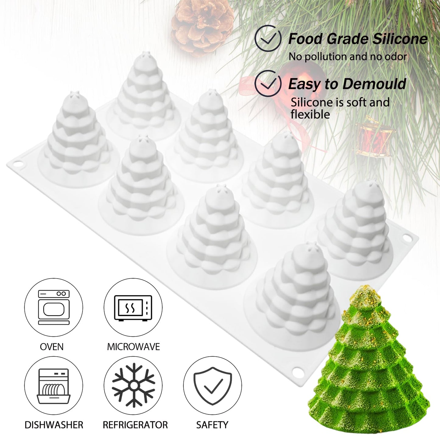 Christmas Tree Silicone Molds, Tree-Shaped Christmas Silicone Molds for Making Mousse Cakes, Chocolate Bars, Desserts and Handmade Soap