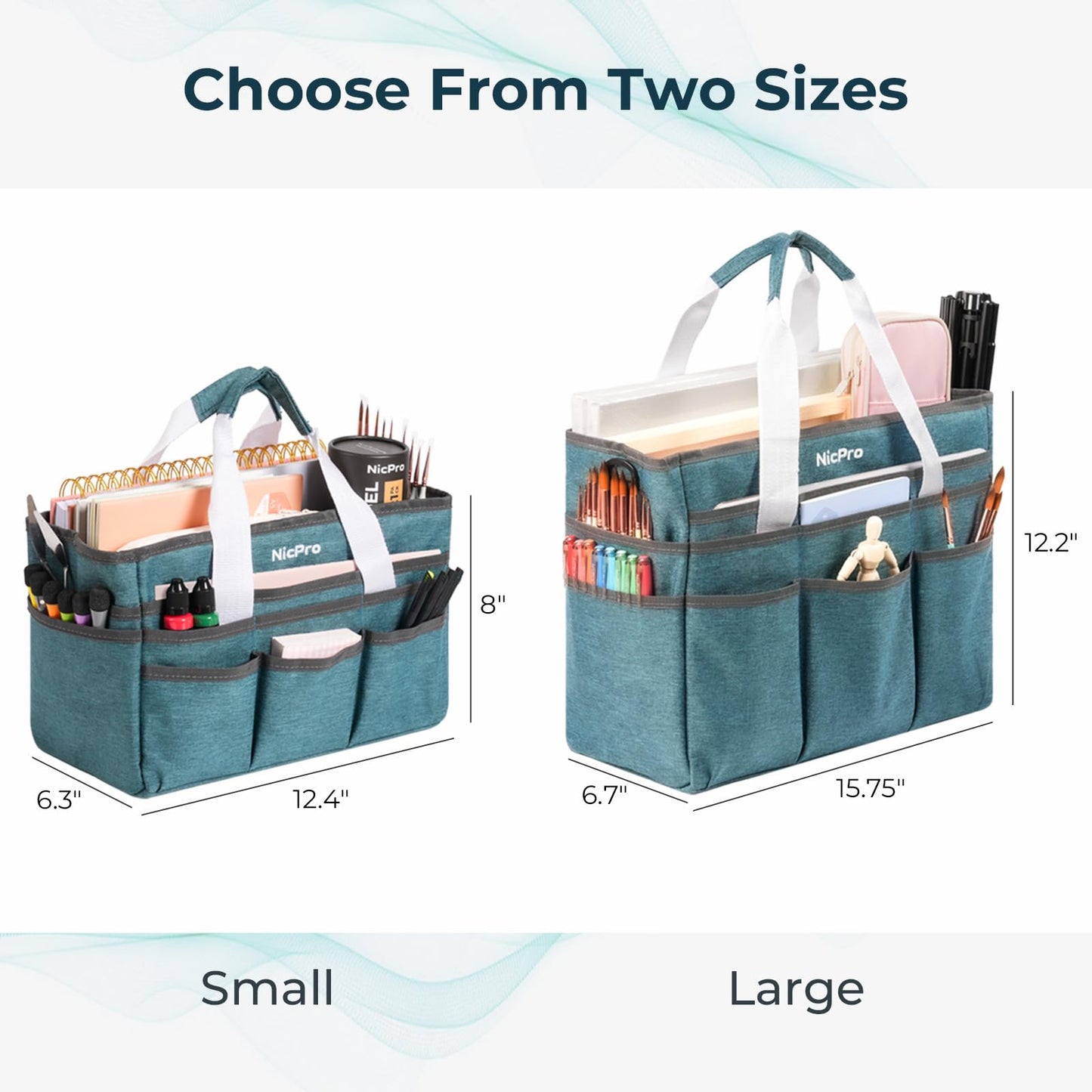 Nicpro Craft Organizer Art Bag, Large Tote Bag for Art Supply Storage with Detachable Shoulder Strap & Multiple Pockets, Portable Craft Bag for Scrapbooking, Journal, Sewing, School, Office Supplies