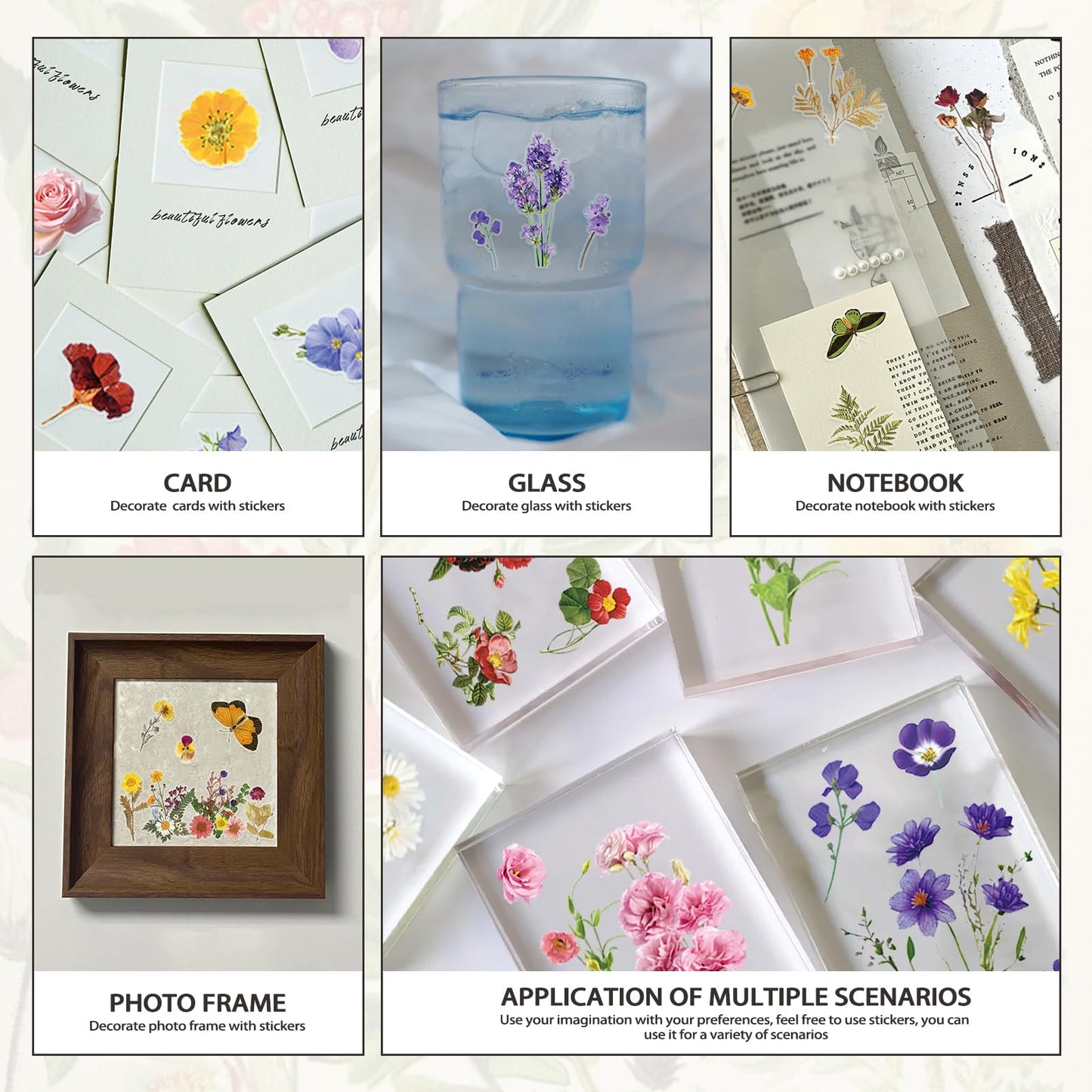 PRSTINCOL Flower Sticker Book, 40 Sheets 470pcs Floral Botanical Themed Journaling Supplies for Scrapbooking Supplies Aesthetic Junk Journal Craft DIY Craft Card Making Laptop