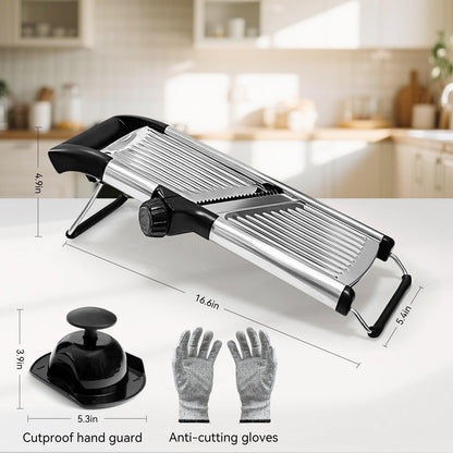Mandoline Slicer, Mandoline Food Slicer for Kitchen, Mandolin, Vegetable Chopper, Veggie Slicer, Adjustable Stainless Steel Veggie Onion Tomato Julienne Cutter with 1 Pair Cut-Resistant Gloves