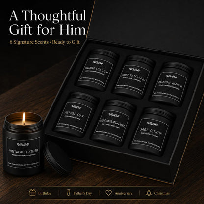 6 Pack Candles for Home Scented Aromatherapy Candles Gifts Set for Mens, Men Candle Set, 42 oz 300 Hour Long Lasting Candles Gifts for Men Birthday Anniversary Present