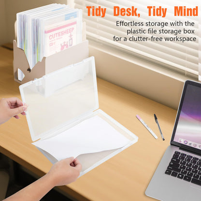 FUIJOL Photo Storage Box 11.5x8.5 Inch, 4 Pcs Portable Board Game Storage Container, A4 Paper Storage Box, Craft and File Organizer for Home/Office (8.5 * 11.5inch-4pcs)