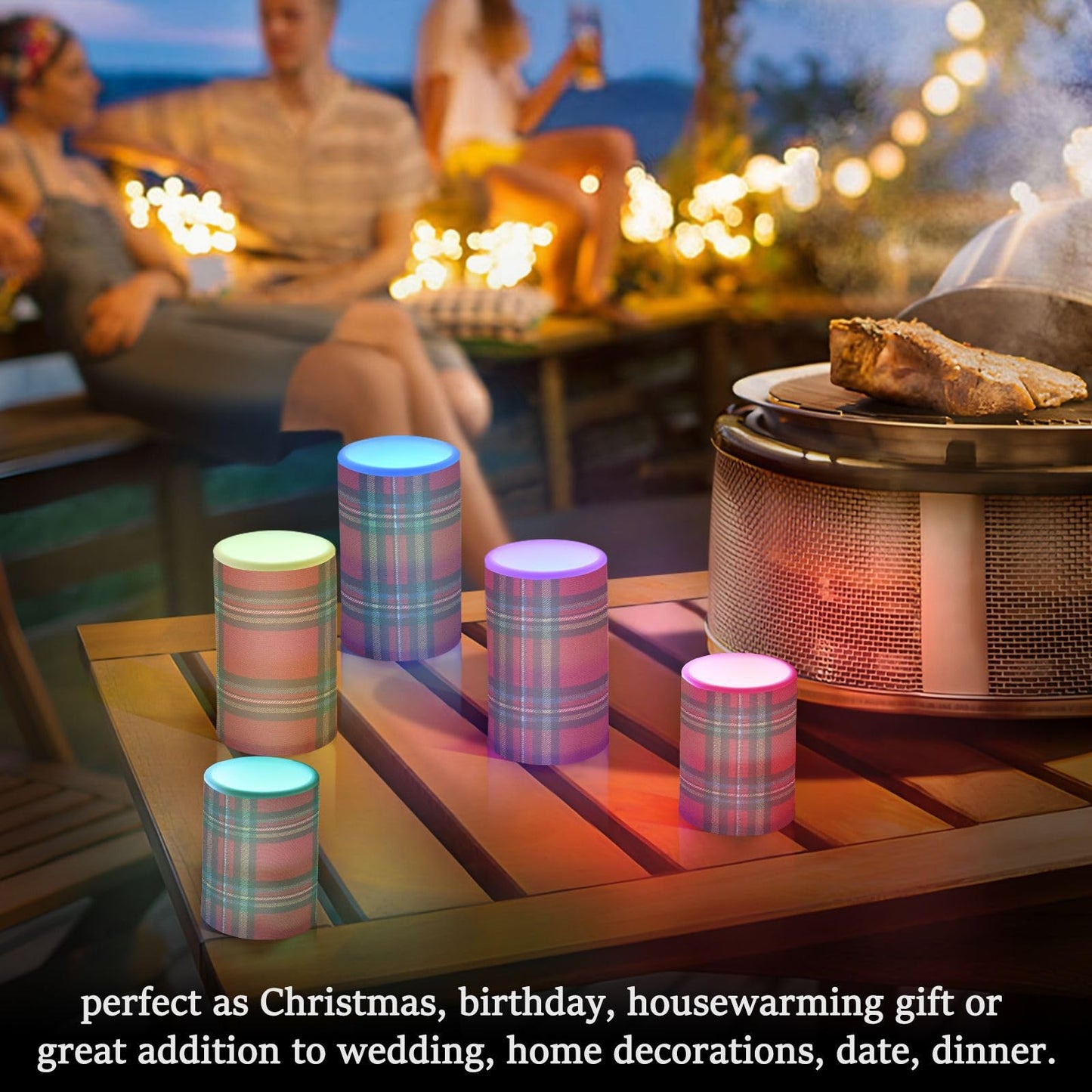 ALAZA Holiday Red Green Buffalo Tartan Plaid Flickering Flameless Candles Battery Operated with Remote Timer,Tea Light Candles LED Pillar Votive Candles Set of 2 for Outdoor Indoor Decorations