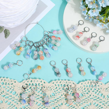 SUNNYCLUE 1 Box 30pcs Crochet Stitch Markers Charms Stitch Markers Cute Removable Acrylic Round Bead Locking Stitch Marker Clasp Clip Charms Bulk for Weaving Sewing Zipper Quilting Accessories