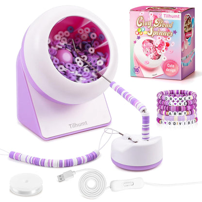 Tilhumt Clay Bead Spinner, Electric Bead Spinner for Jewelry Making, Friendship WWJD Bracelets Maker with Needle and Elastic String, Bracelet Making Machine, Ideal Gift for Craft Bead Lovers, Purple