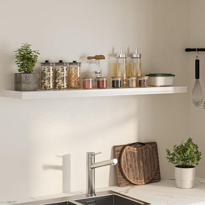 FLYJOE Floating Wall Shelves - 55"W Wooden Display Shelf with Invisible Brackets | White, Ideal for Living Room & Bedroom