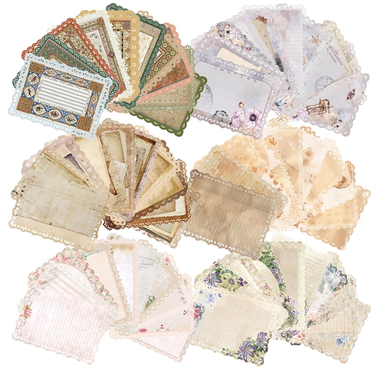 60 Sheets Lace Trim Vintage Scrapbook Stationery Paper Set,for Letter Writing,Scrapbook paper, Junk Journal Supplies, Decoupage Card Making Supplies,And Mixed Media Collage Card 4.9x6.9In