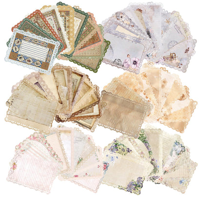 60 Sheets Lace Trim Vintage Scrapbook Stationery Paper Set,for Letter Writing,Scrapbook paper, Junk Journal Supplies, Decoupage Card Making Supplies,And Mixed Media Collage Card 4.9x6.9In