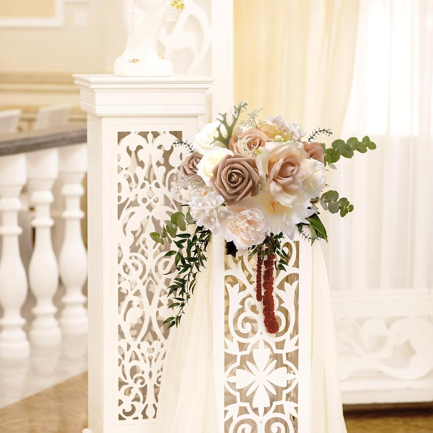 Bravo West Boho Rose Artificial Flowers Combo Box,Taupe Nude and Beige Fake Silk Flowers Kit for DIY Wedding Bouquets,Modern Faux Wedding Flowers for Bridal Shower Centerpieces and Home Decor