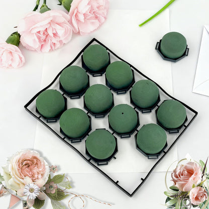 Flower Foam Holders, 12 Pcs Green Round Floral Foam with Adhesive & 38Yd Wire for Wine Bottle Arrangements, Wedding Centerpieces, DIY Fresh/Dried Artificial Flowers Decor