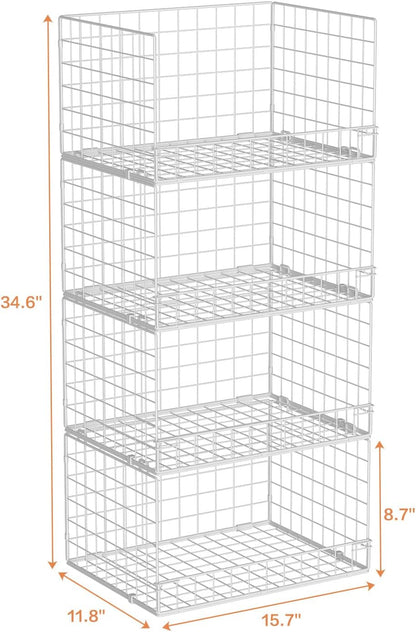 Yociyoga 4-Tier Stackable Closet Organizer - Space-Saving Foldable Storage Baskets | White