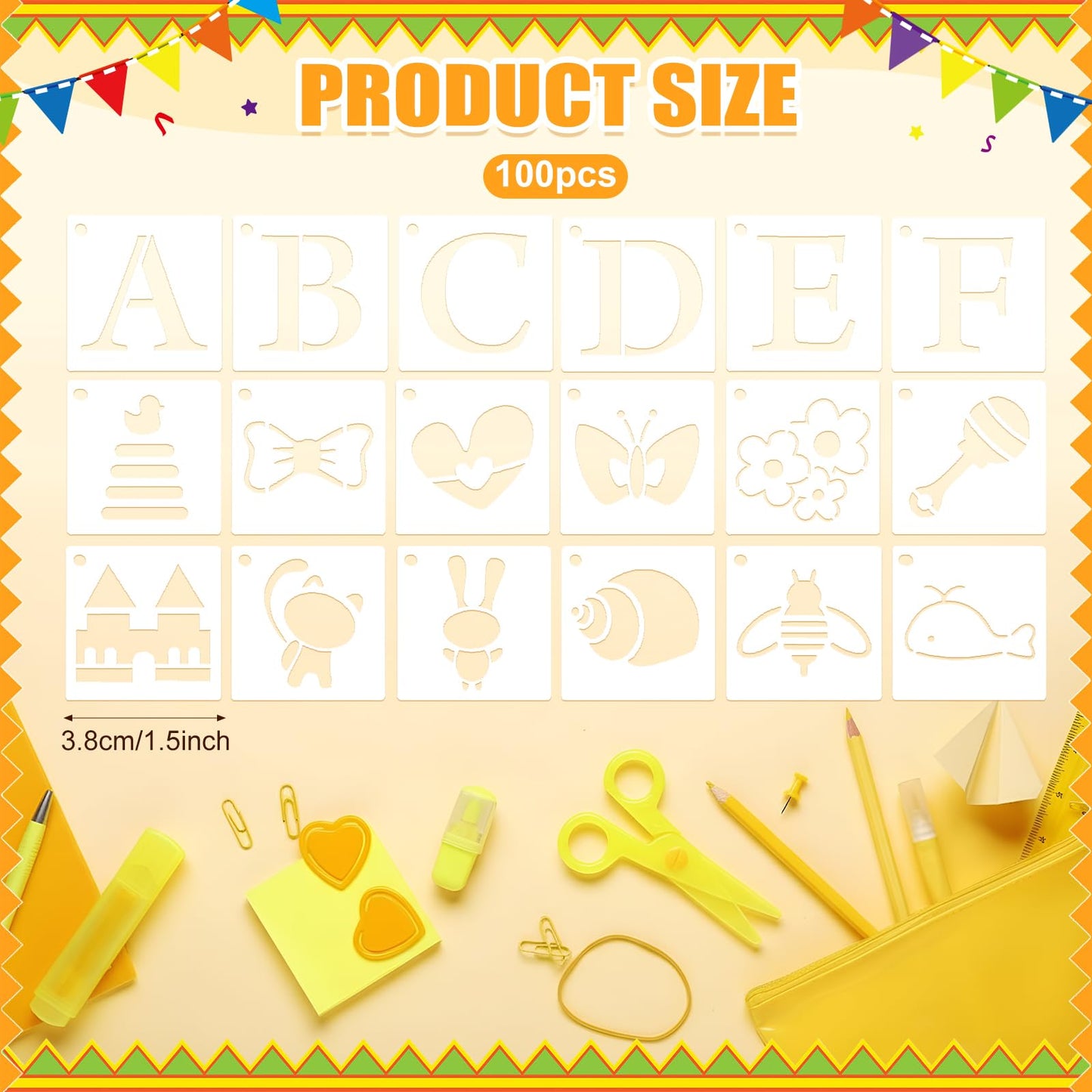 Fainne 100 Pcs Small Stencils for Crafts, 1.5 Inch Reusable Painting Stencils Painting Crafts Templates for Wood, Wall, Home Decor, Canvas, Fabric(Letter, Baby Shower)