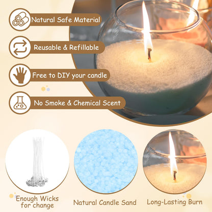 MECCANIXITY Pearled Sand Candles with 50 Pcs Wicks 21Oz / 600g Candle Beads Refillable Powder Sand Wax Making Kit for Thanksgiving Christmas Wedding Party DIY Home Crafts, Sky Blue