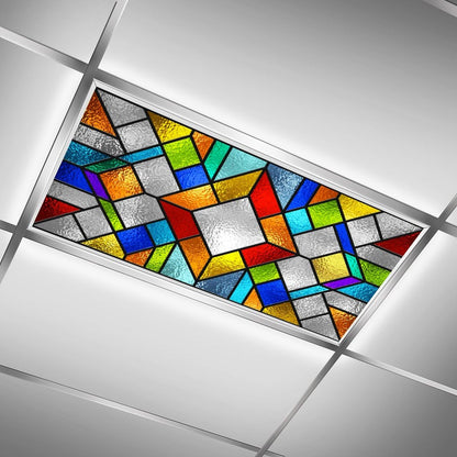 ZAQIO 2 Pack Stained Glass Fluorescent Light Cover for Ceiling Light, Magnetic Ceiling Light Cover Classroom Lights Covers Classroom Supplies for School Classroom Home Office