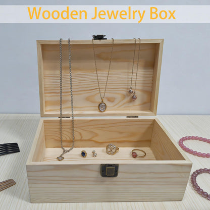 LuckyZoo77 Large Unfinished Wooden Storage Box with Lid & Latch, 2-Pack Pine Wood Craft Boxes with Bonus Small Box for DIY Crafts & Gifts