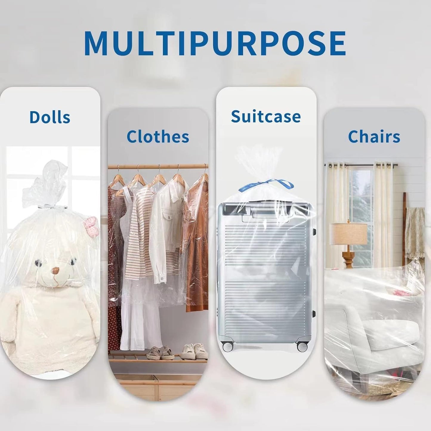 Jumbo Clear Storage Bags, Pack of 6, 40" x 60" XXL Dustproof Waterproof Storage Bags for Luggage and More