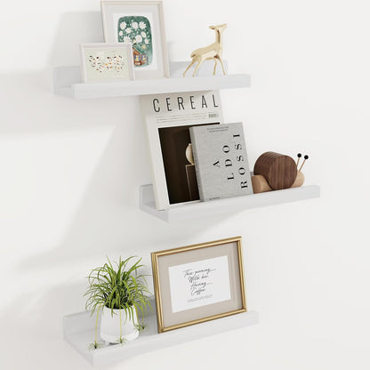 16 inch Set 3, Floating Shelves for Wall, Solid Wood Picture Ledge Shelf for Wall Storage, Nursery Book Shelves