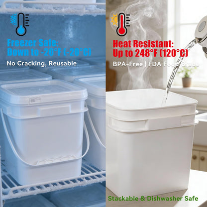 UMETASS Bucket with Lid - 4 Packs Square White Plastic Storage Containers, Food Safe with Handle, Airtight Pressure Lids for Kitchen & Home (White, 1 gal)