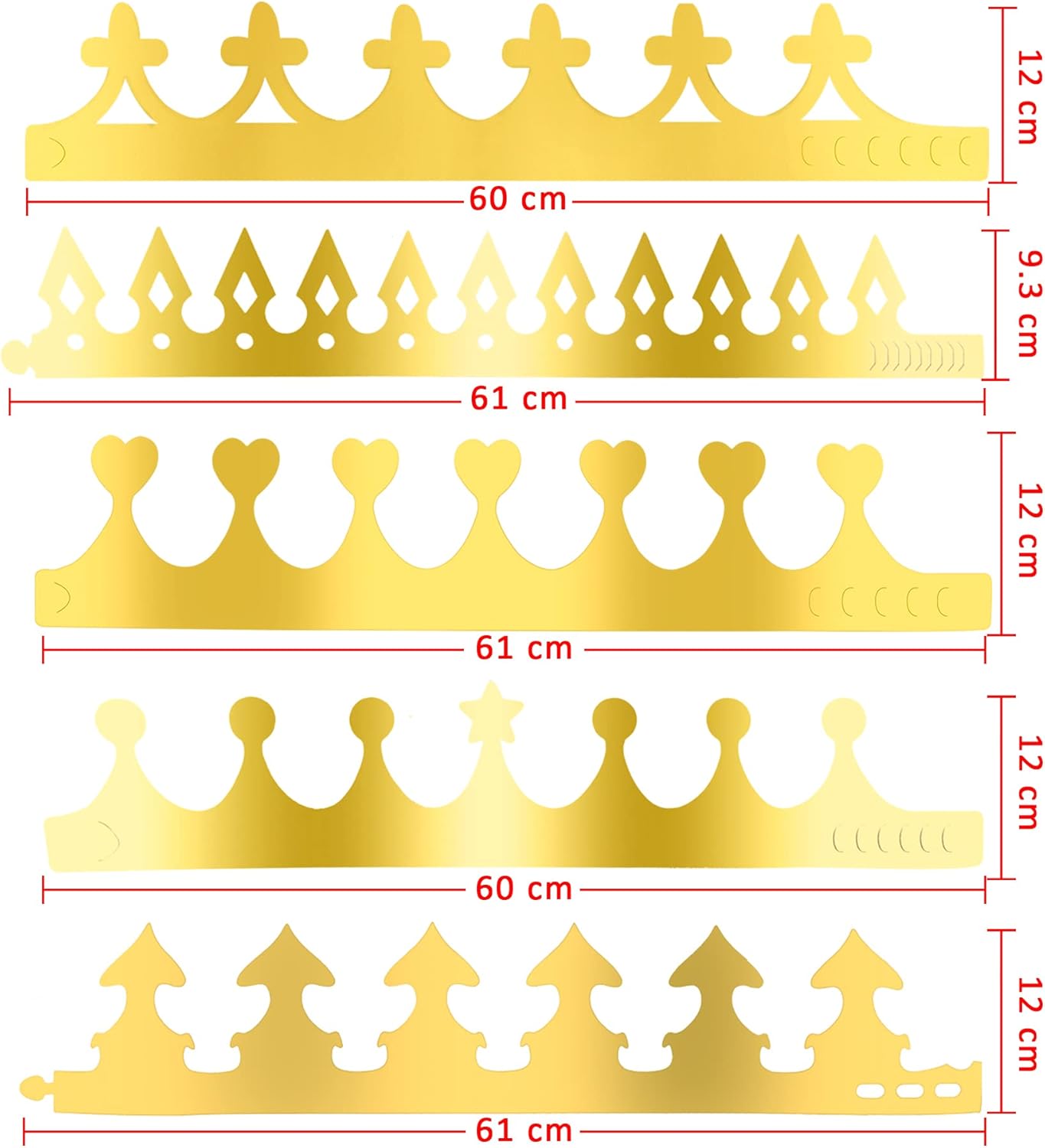 SIQUK 25 Pieces Gold Party Paper Crowns, 5 Styles, 5 Pcs Each, Golden Foil Headwear for Celebration