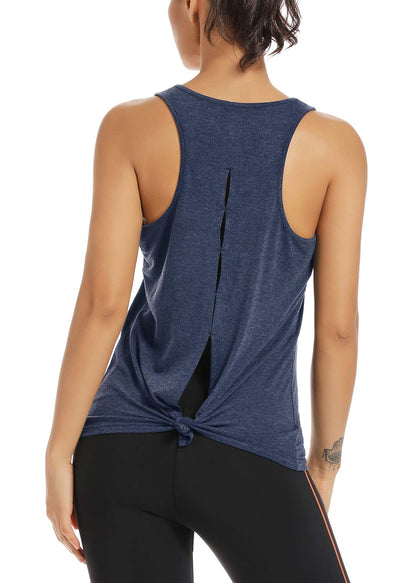 Muzniuer Womens Workout Tank Tops-Open Back Yoga Tank Tops Running Activewear Loose Fit Soft Shirts for Women Blue S