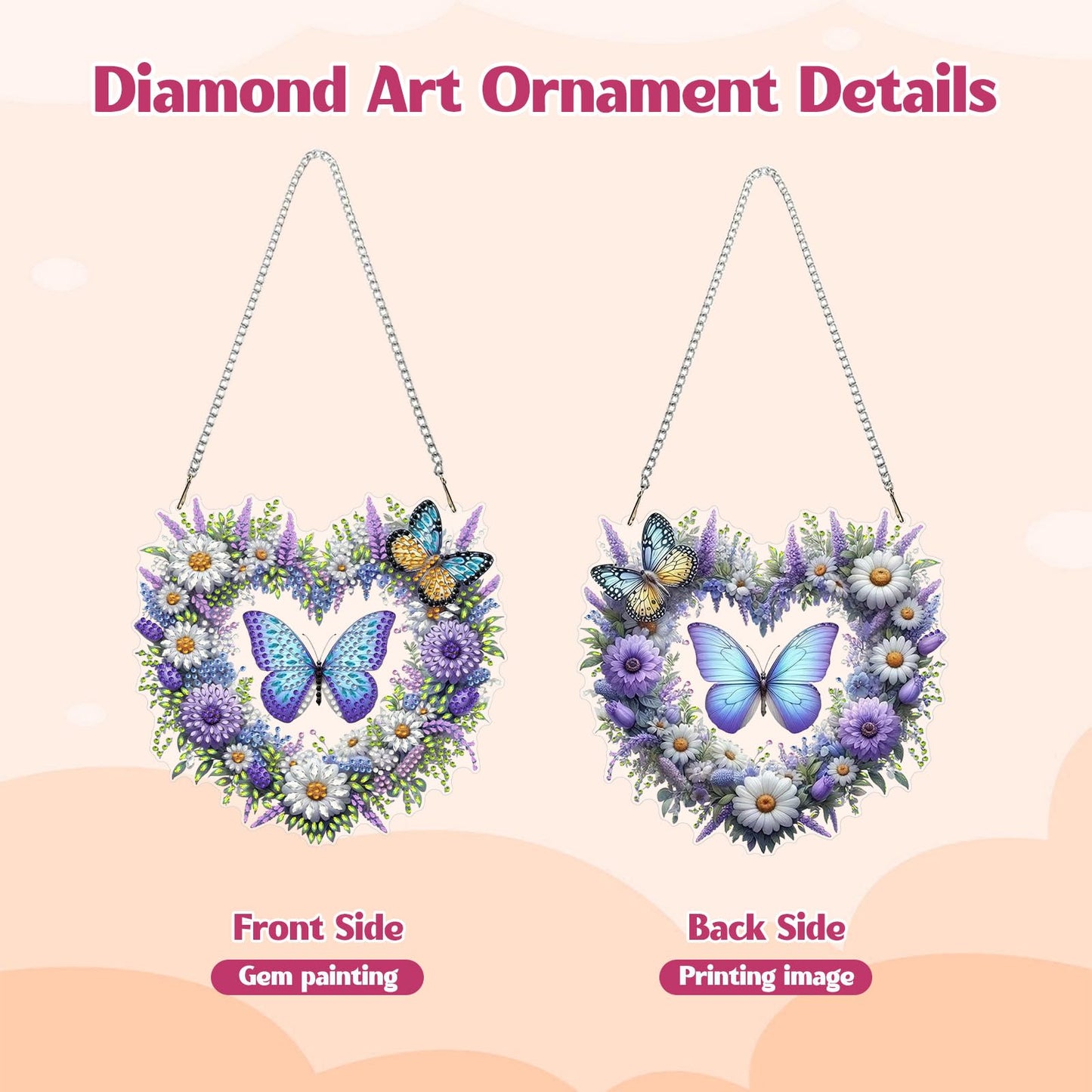 GHHKUD Butterfly Diamond Art Hanging Kits for Adults, DIY Double Sided Diamond Painting Hanging Heart, Special Shaped Acrylic Ornaments Pendants for Window Home Garden Wall