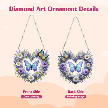 GHHKUD Butterfly Diamond Art Hanging Kits for Adults, DIY Double Sided Diamond Painting Hanging Heart, Special Shaped Acrylic Ornaments Pendants for Window Home Garden Wall