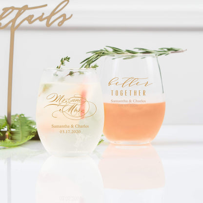WEDDINGSTAR Personalized Small Stemless Wine Glass 9oz - 36 pack