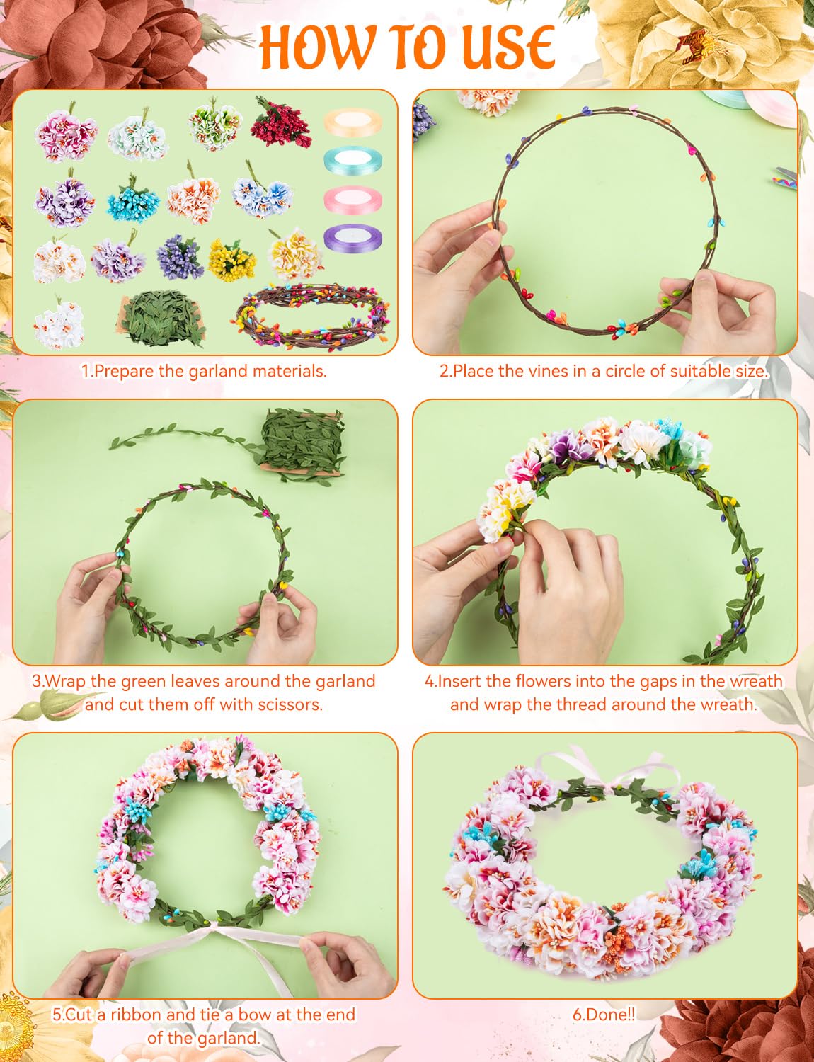 25 Sets DIY Flower Crowns Making Kit, Make Your Own Flower Crown Wreath Handmade Fairy Floral Hair Accessories Garland Kit for Bridal Wedding Birthday Party Decor