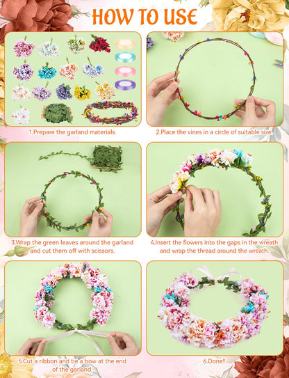 25 Sets DIY Flower Crowns Making Kit, Make Your Own Flower Crown Wreath Handmade Fairy Floral Hair Accessories Garland Kit for Bridal Wedding Birthday Party Decor