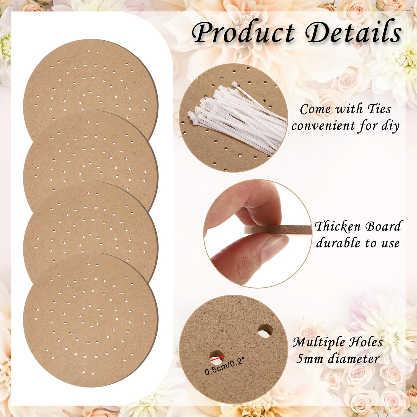 OGANAZI 9 PCS 10 Inch Wreath Boards with Holes, Wood Board Forms with 100 Nylon Ties, DIY Round Frame Decorative Flower Boards Wreath Making Supplies for Wedding, Christmas, Home Decor