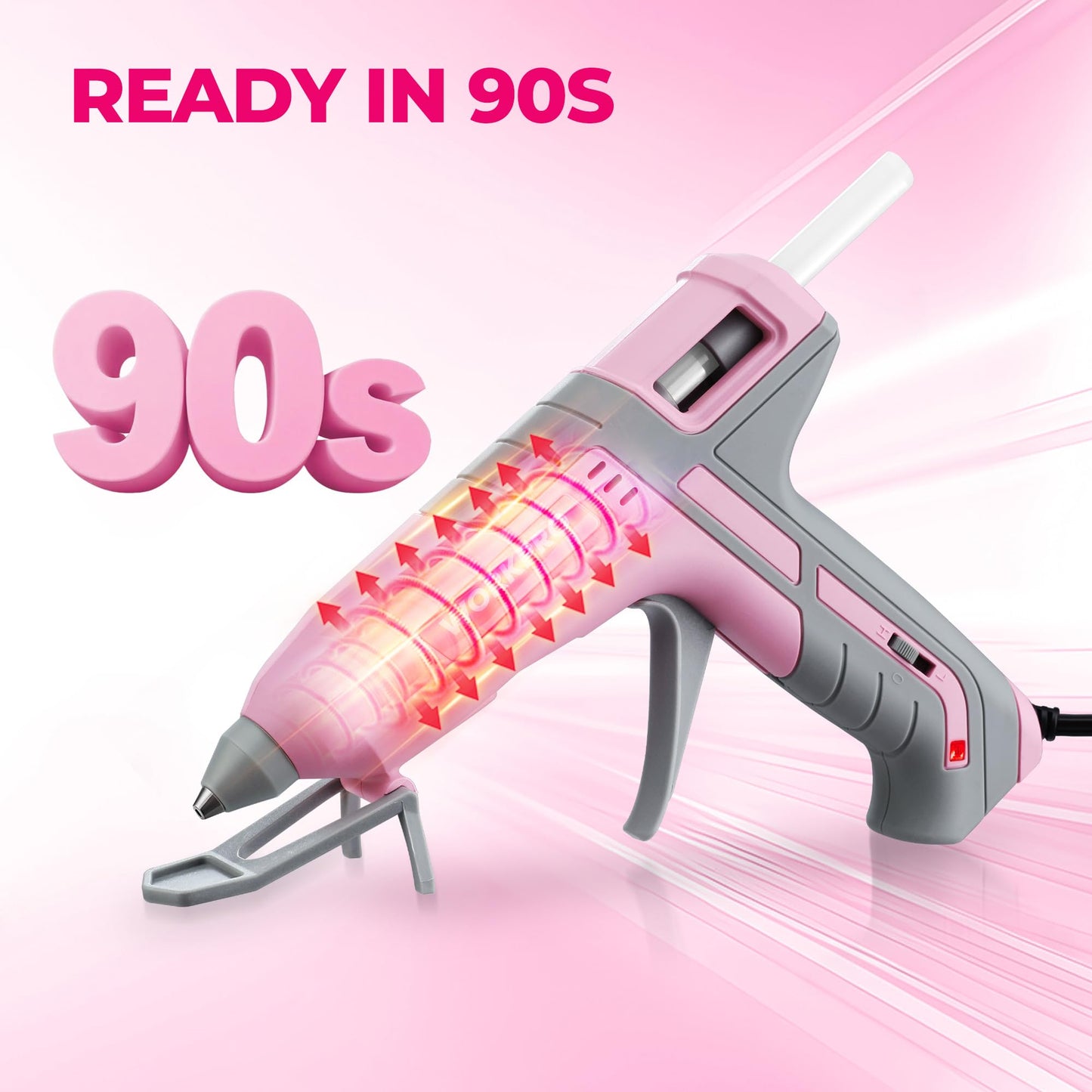 WORKPRO Hot Glue Gun Full Size - 60/100W Dual Temp Glue Gun and Sticks Set with 10 PCS Glue Sticks (7/16") - 90S Fast Preheating Hot Glue Gun for Construction, Crafting, DIY and Repairs - Pink Ribbon