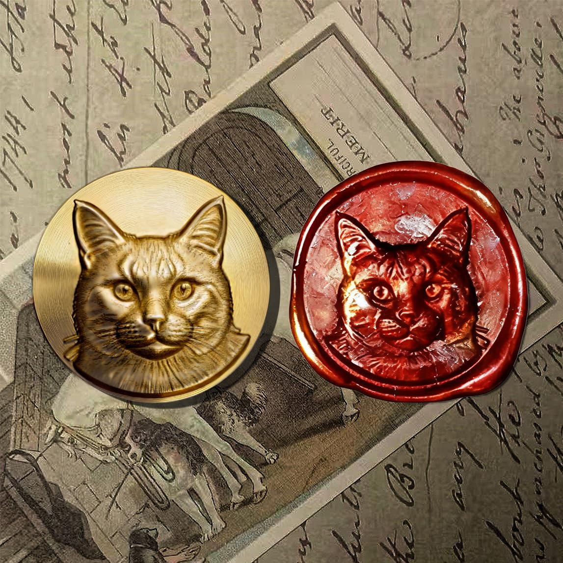 Mceal Wax Seal Stamp Head, 3D Embossed Relief for DIY Crafts, Wedding Invitations, Gift Wrapping,Animal Pet & Beasts Collection-Cat