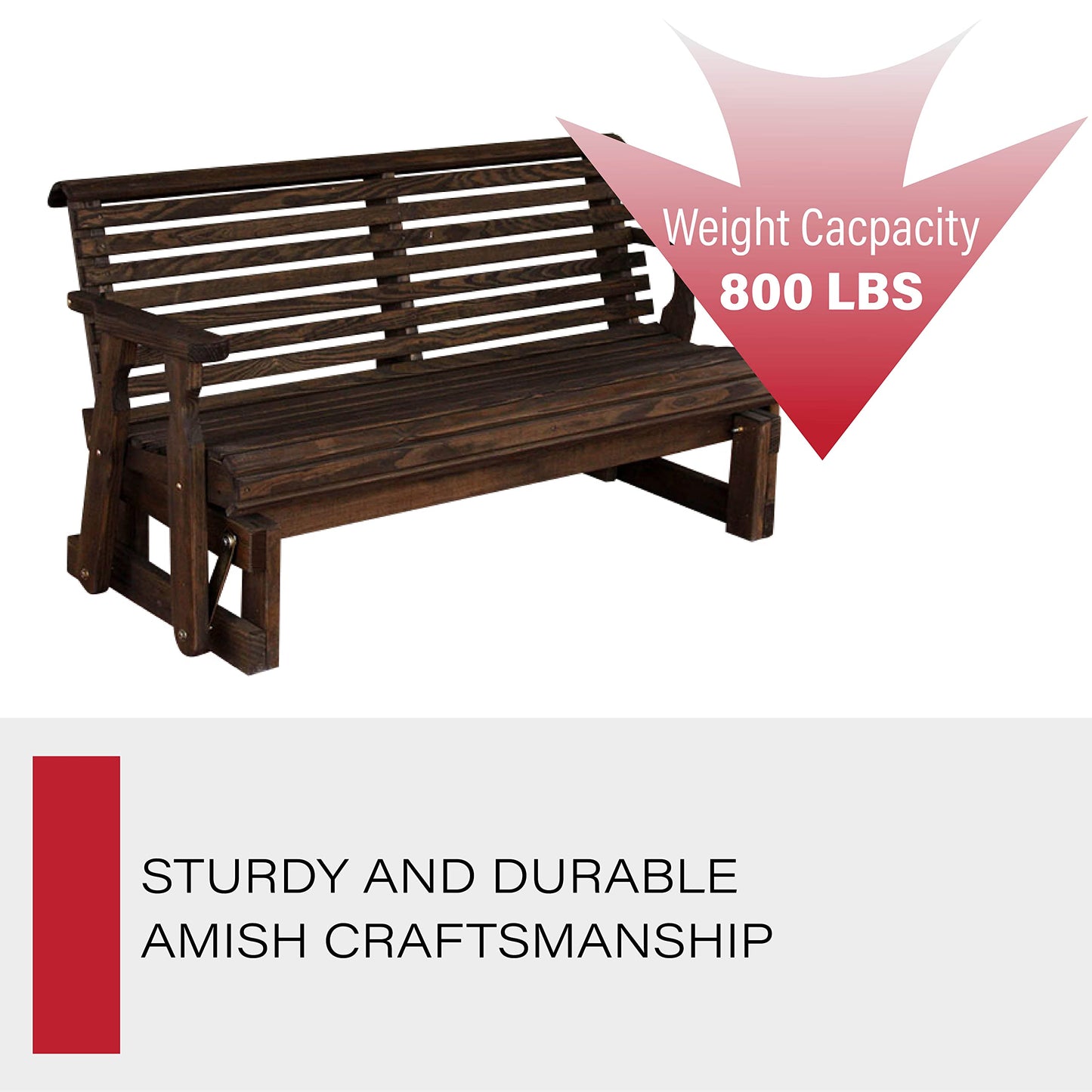 Amish Heavy Duty 800 Lb Roll Back Pressure Treated Porch Glider (4 Foot, Dark Walnut Stain)