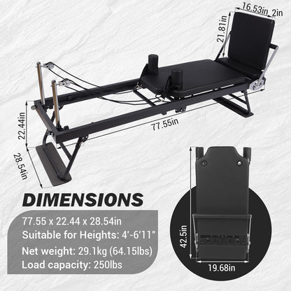 Pilates Reformer Machine for Home, 91" Foldable Pilates Reformer with High & Low Modes, 3-in-1 Reformer Pilates Equipment with Springs, Resistance Cords,