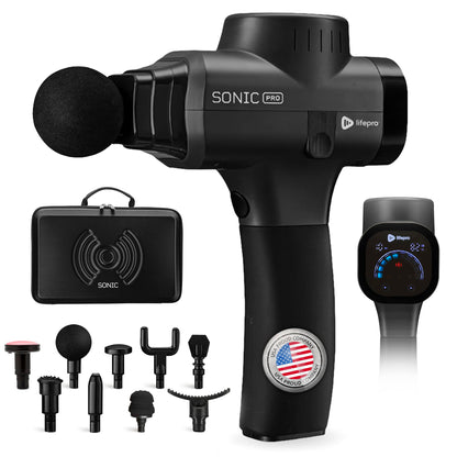 LifePro Sonic Pro Handheld Electric Massage Gun – Deep Tissue Percussion Massager Gun with 10 Speeds & 9 Heads – Muscle Massager for Athletes Back, Legs, Arms