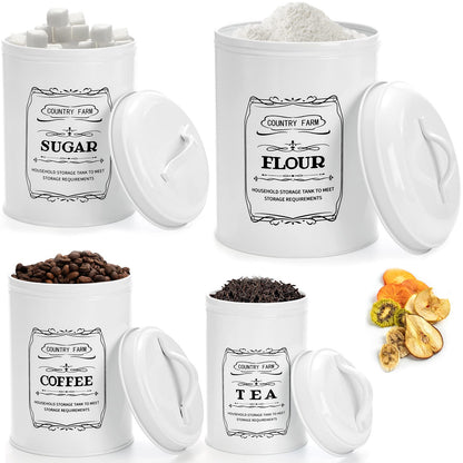 yarlung Set of 4 Kitchen Canisters with Airtight Lids, Coffee Tea Sugar Flour Tin Jars Nesting Food Storage Container Set for Farmhouse Decor, 4 Sizes