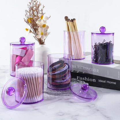 XIPENGKEJI Qtip Holder Set - Stylish Apothecary Jars for Cotton Swabs & Pads | 10oz-12oz Purple Canisters