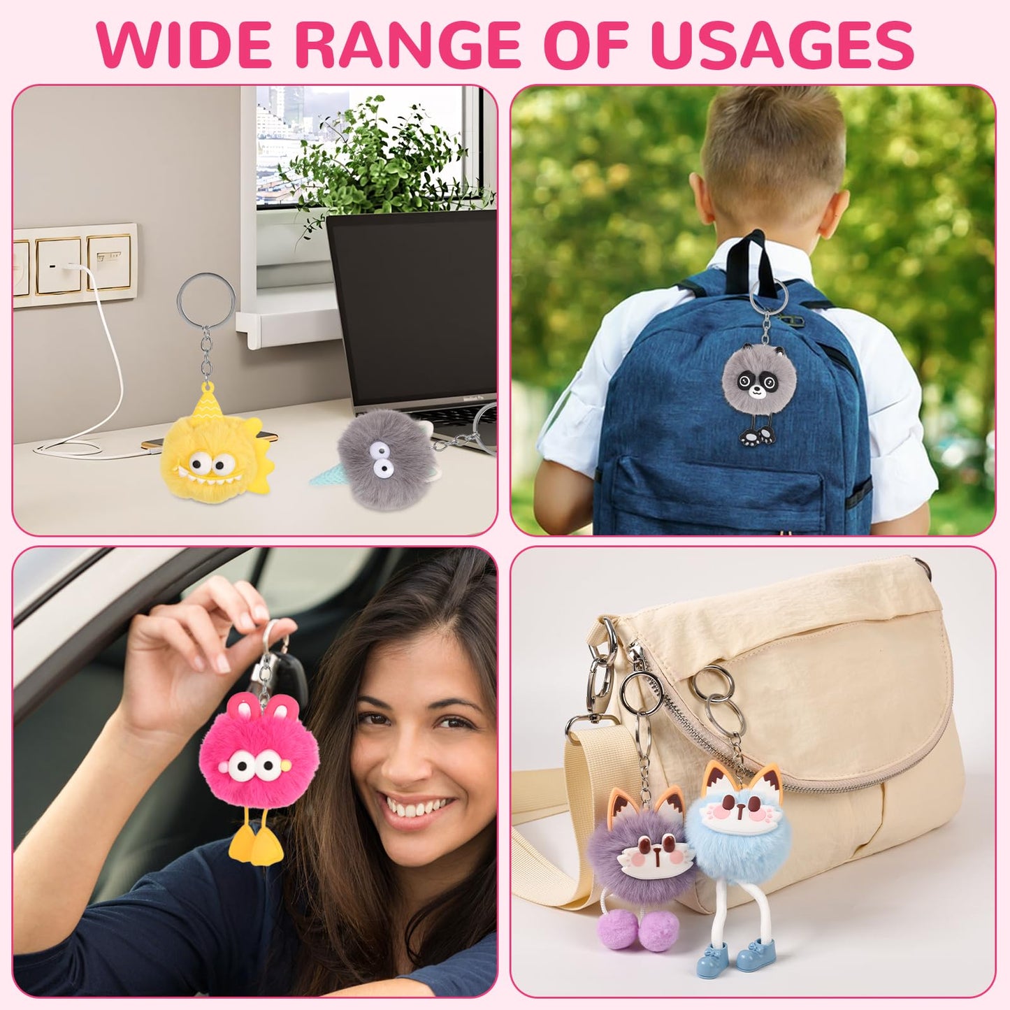 LiYiQ 30 Pcs Cute Plush Keychains Kawaii Keychain Bulk for Birthday Goodie Bags Pinata Toys Classroom Prizes Party Favors