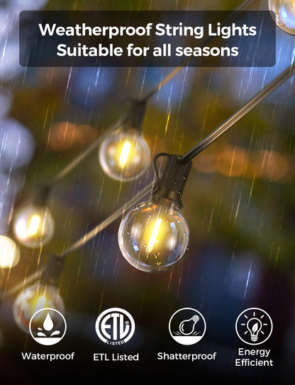XMCOSY+ Smart Outdoor String Lights, 75Ft G40 Globe Patio Lights with 34 Dimmable LED Bulbs, WiFi & APP Control, Work with Alexa, Extendable Waterproof LED String Lights for Outside, Porch, Backyard