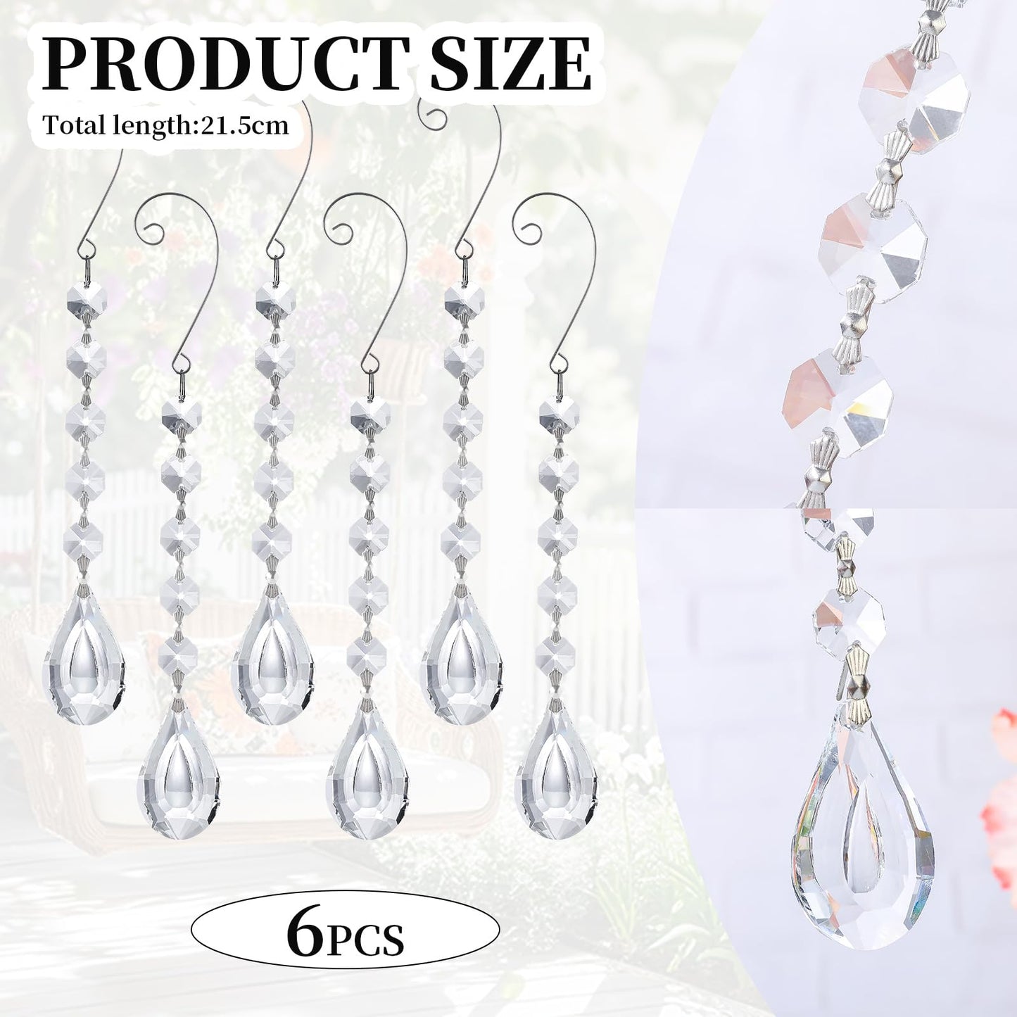 Sun Catchers with Crystals, 6Pcs Hanging Crystals Suncatchers for Windows, Clear Suncatchers Prisms Glass Pendant for Chandeliers, Garden, Christmas Tree Decor