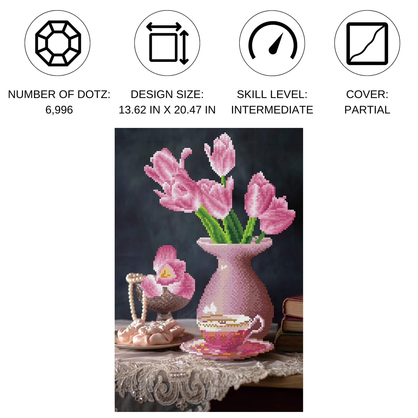 DIAMOND DOTZ Daybreak Tulips Diamond Painting Kits for Adults - Diamond Art Kits a Relaxing Creative Craft Kit with Dotz Gems 13.6x20.5